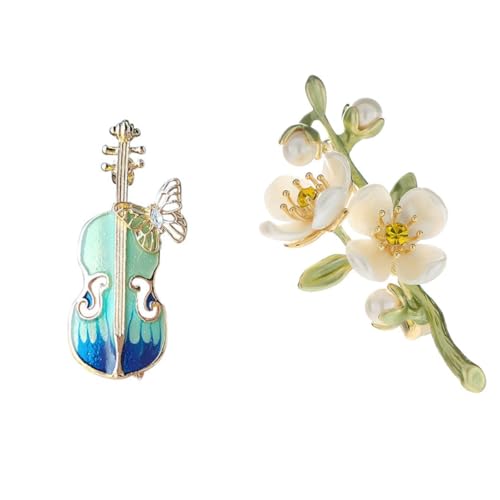 Image of 2 Pieces Fashion Ballerina&Violin&Cherry Blossom&Pipa&Peony Flower Brooch Woman High-end Artistic Temperament Pin Personality Cute Suit Coat With Accessories