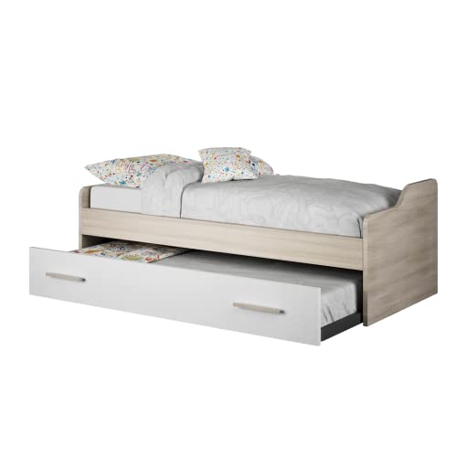 Doomostore. Doppio Letto a Ponte Estraibile con Doppia Rete a doghe, Doppio Letto Olmo e Bianco 80 x 190 cm.