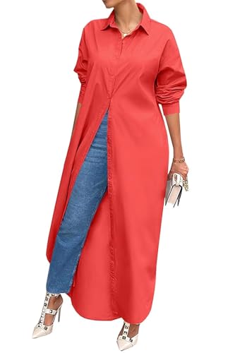 Image of Choichic Shirt Dresses for Women Casual Long Sleeve Cotton Button Down Maxi Dresses