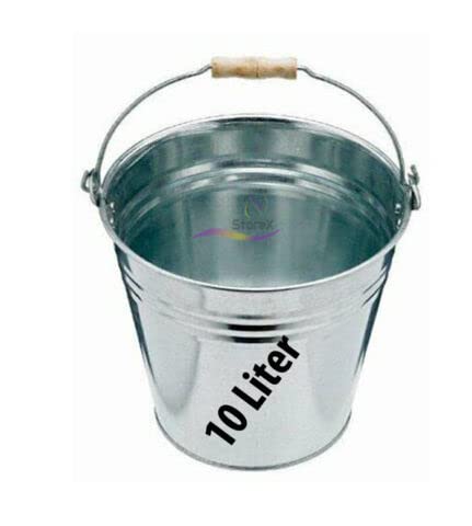 Storex 10 LTR Metal Ash Bucket Tools Fireplace Container Fire Pits Wood Coal Burning Stove Metal Charcoal Bin Box Outdoor Indoor Galvanised Silver Bucket