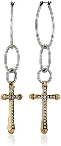 Lucky Brand Women's Hammered Hoop Cross Earring Silver Drop Earrings