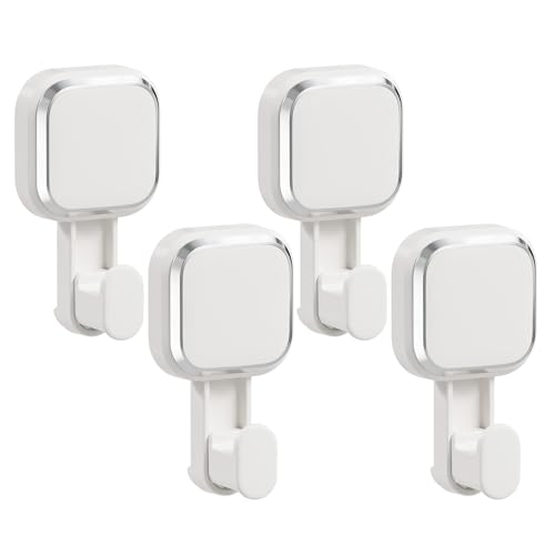 LEVERLOC 4 Pack Suction Cup Hooks for Inside Shower, Towels & Looafhs White