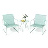 Pamapic Gartenmöbel Set, 3-teiliges Balkonmöbel Set, Bistrotisch mit 2 Stühlen, Atmungsaktiver Textilene-Stoff, Bistroset für Garten, Balkon, Veranda, Terrasse, Outdoor, Grün
