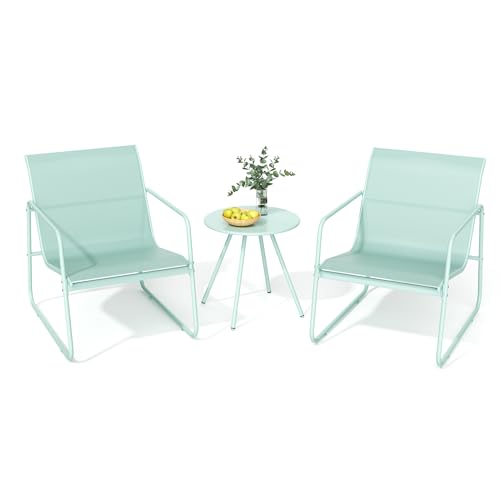 Pamapic Gartenmöbel Set 3-teiliges Balkonmöbel Set Bistrotisch mit 2 Stühlen Atmungsaktiver Textilene-Stoff Bistroset für Garten Balkon Veranda Terrasse Outdoor Grün