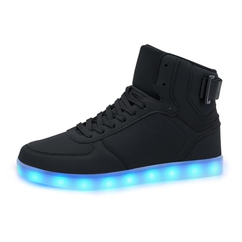 OEKLA Kids LED Light Up Shoes Fashion High Top LED Sneakers USB Rechargeable Glowing Luminous Shoes for Boys Girls Toddler Child (Black Toddler 9.5 Numeric US Footwear Size System Medium)
