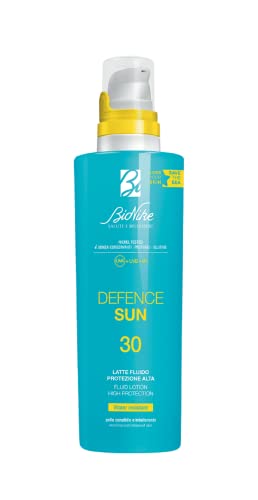 Bionike Defence Sun - Latte Fluido Solare Corpo per Pelli Sensibili e Intolleranti SPF 30, Azione Protettiva e Antiossidante, Waterproof e non Appiccicoso, Rafforza e Ripara la Pelle, 200 ml