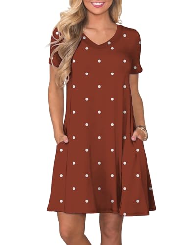 Image of COSSEN Women's Casual T Shirt Dress V-Neck Short Sleeves Swing Dresses Birthday Party Summer Travel Beach with Pocket