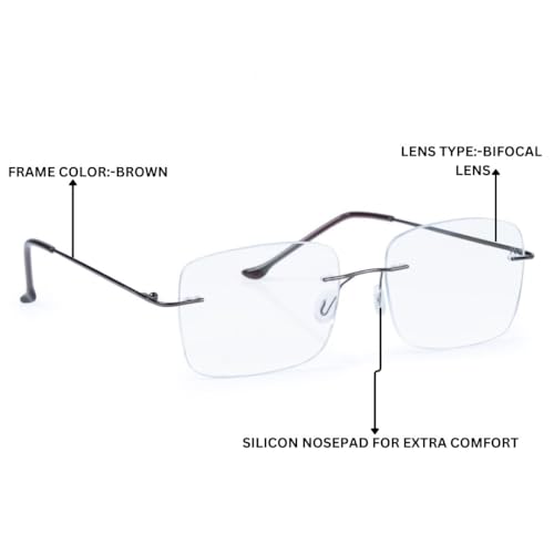 Image of Redex Rimless Rectangel Bifocal Reading Glasses Anti Glare Protection For Unisex Power Available 0.50 0.75 1.00 1.25 1.50 1.75 2.00 2.25 2.50 2.75 3.00
