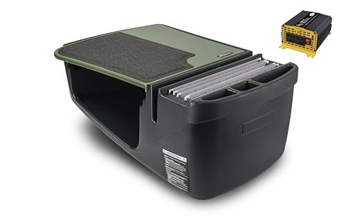 AutoExec Efficiency GripMaster Car Desk for Your Vehicle Workstation and Mobile Office, Army Green with 400 watt Power Inverter