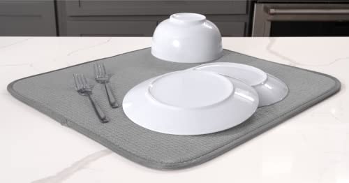 S&T Inc. Absorbent, Reversible Microfiber Dish Drying Mat For Kitchen, 16 Inch X 18 Inch, Gray #TOP2