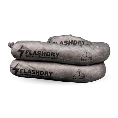 Image of FlashDry Portable Universal Spill Kit - Set of 6 - Vehicle, Industrial, & Emergency safety kits - Yellow Duffle, Bag Tag, 15 Spill Absorbent Pads, 2 3 inch x4' Sorbent Socks, Disposal Bags, Nitrile Gloves
