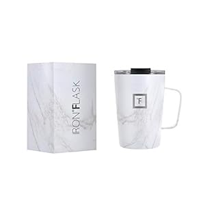 IRON °FLASK Grip koffiemok – 350 ml, lekvrij, vacuüm geïsoleerde roestvrijstalen fles, dubbelwandig, thermo reizen, warm koud, water metalen kantine (Carrara Marmer)