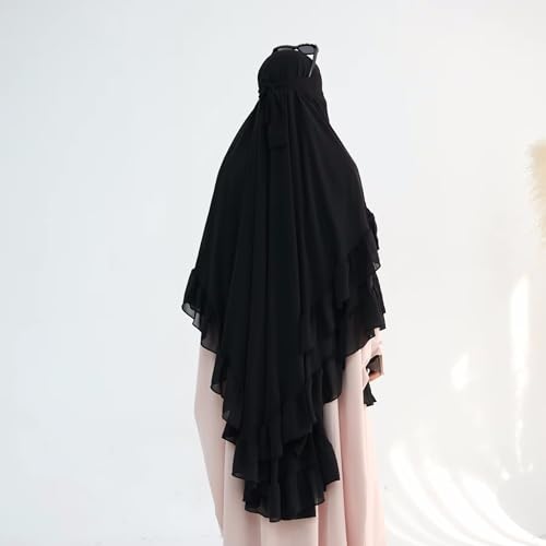 SYANKANGXIAO Ramadan Prayer Long Hijab Head Shawl for Women Muslim Abaya Niqab 2 Layer Ruffle Khimar Islamic Instant Turban2