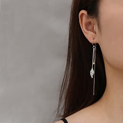 Ms.Swan 925 Sterling Silver Long Tassel Leaf Pendant Hanging Earrings,Chain Earrings for Women and Girl,Teen Girl (zhi-ud-0609)