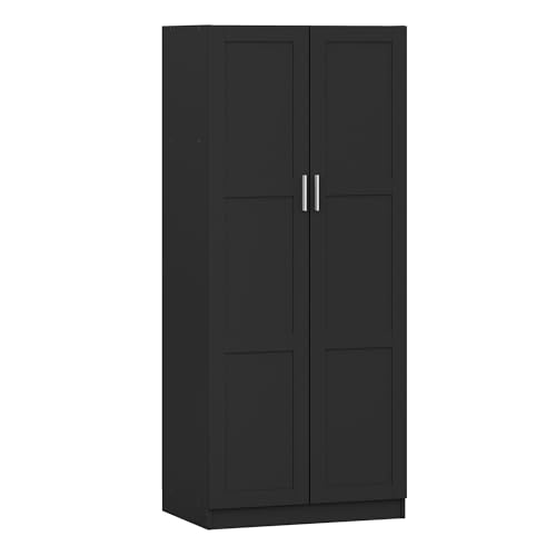 Panana 2 Door Wardrobe Double Wardrobe Closet with Storage Shelf & Hanging Rail Bedroom Furniture, 72 x 47 x 169cm, Black
