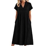 Vestido Cuadros Vichy Mujer Vestidos De Verano Vestido Piscina Casual Unicolor Cuello En V Mangas Cortas Vestidos Playa Boho Midi Oscilante Moderna Forma A Fiesta Verano