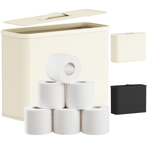 Lifewit Toilettenpapier Aufbewahrung Korb mit Deckel Klopapier Aufbewahrung für 9-12 Rollen Stapelbar Toilet Paper Behälter Storage für Badezimmer Waschküche 23L 43 x 17 x 33cm Cremeweiß