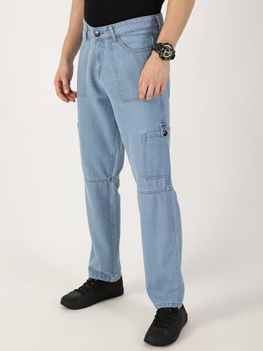 Image of Thomas Scott Mens Mid Rise Relaxed Fit Cotton Cargo Jeans