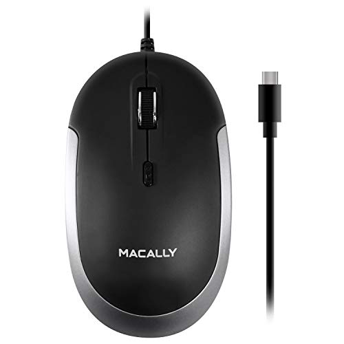 MacAlly UCDYNAMOUSE-SG - Mouse ottico silenzioso USB-C con 2 pulsanti, rotella di scorrimento e pulsante DPI per Mac e PC con porta USB-C, nero e grigio siderale