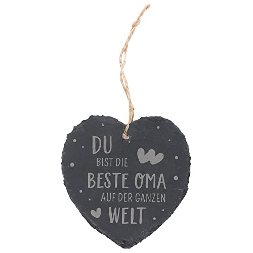 Spruchreif | Kleines Schieferherz mit Gravur | Schieferherz mit Spruch Oma | Schiefertafel in Herzform mit Kordel zum Aufhängen | Wanddeko | Schieferschild Oma | Dekoherz | Beste Oma | Muttertag