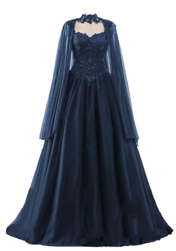 TRHTX Gothic Black Wedding Dresses for Bride Lace Appliques Bridal Gowns Tulle Wedding Gowns