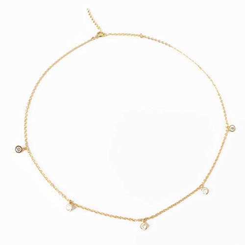 14k Gold Dipped Sterling Silver Choker Droplet Necklace with Cubic Zirconia Diamond Pendants for women, Dainty Diamond necklace adjustable from 14