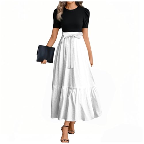 MOKBAY Kleid Damen Lang Sommer Leinenkleid Sommer Schwarz Schicke Grünes Kleid Gestreift Sommerkleider Strandkleid Damen Langes Blau Tankkleider L