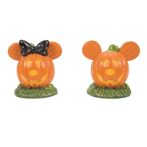 Department 56 Disney Village Halloween Accessories Pumpkintown Mickey and Minnie Mouse Topiaires Figurine Set 1.75 Inch Multicolor