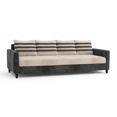 Image of Cavina Plush Comfort Sofa | 4 Seater | Luxury Velvet Suede Fabric | Modern Living Room Sofa | Dark Gray - Cream