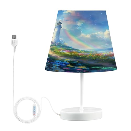 Mnsruu Lampes de table de chevet avec ports USB, phare sur le bord de mer, lampes de bureau pour chambre à coucher, salon, bureau, S