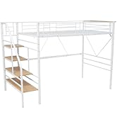 S ロフトベッド 階段付き パイプベッド シングル コンセント付き 収納 スチール 耐震 ベッド シングル パイプベッド 簡易ベッド ベッド下収納 手すり付き スチール 一人暮らし パイプベッド...