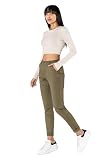 Nina Carter J250 Damen Chinohose Bequeme High Waist Slim Fit Stretch Baumwollhose Stilvolle Alltag Freizeit Hose (Khaki (J250-11), M)