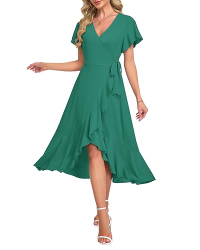 Image of AUSELILY Women Summer Midi Dresses Wrap Short Flutter Sleeve Elegant Dress