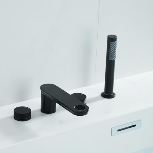 Mitigeur cascade de baignoire 4 trous avec pommeau rétractable et poignée double noir