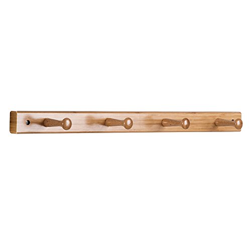 iDesign Formbu Bamboo Wall Mount 4-Peg Coat Rack for Hanging Jackets, Leashes, Purses, Hats, Scarves, Bags in Mudroom, Kitchen, Office, 21.5