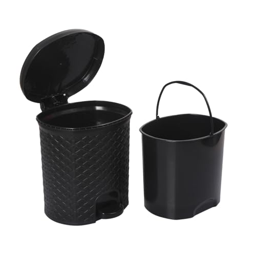 CELLO Classic Plastic Pedal 6 Liters, DustBin with Lid Plastic Garbage Waste Pedal Bin with Inner Bucket for Kitchen/Home/Office/Bathroom (Strong and Durable Body)-Black
