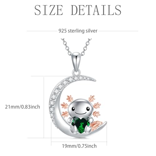 Image of PROESS Animal Birthstone Necklace 925 Sterling Silver Otter /Axolotl /Hippo /Elephant /Dachshund /Monkey /Red Panda Pendant Necklace Animal Birthstone Jewelry Gifts for Women