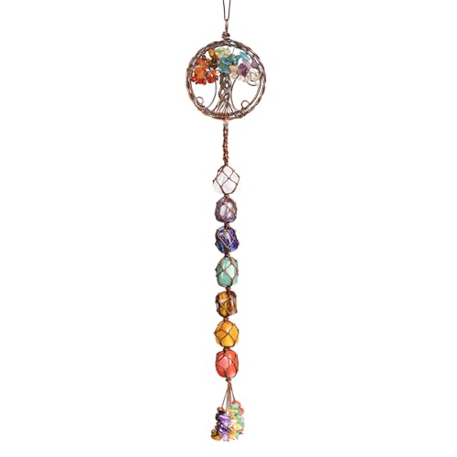 Nicestone Gemstones Healing Feng Shui Crystals Window Car Decorations Hanging Ornament for Home Decor Party Decorï¼ˆTree-7 Chakra 1ï¼‰