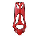 Black Corset Bodysuit 2024 Summer Men Leaky Ass Briefs Bulge Pouch Underwear Jumpsuit See Though One-Piece Panties Erotic Hollow Out Cheeky Briefs 3-Red Medium