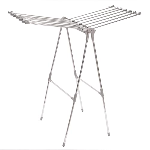 Image of Swige Foldable Clothes Drying Rack, Stainless Steel, Silver, Large, Indoor and Outdoor, 120 cm Height