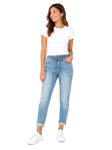 Jean classique en denim femme pantalon droit taille haute bleu