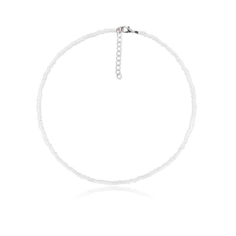 Women Bohemian White Beaded Choker Glass Necklaces Jewelry Gifts for Mom Girlfriend