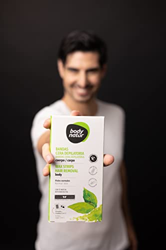 BODYNATUR-Bandas-Cera-Depilatoria-Cuerpo-Pieles-Normales-Depilacion-Mujer-Enriquecidas-con-Te-Matcha-16-Bandas-y-2-Toallitas