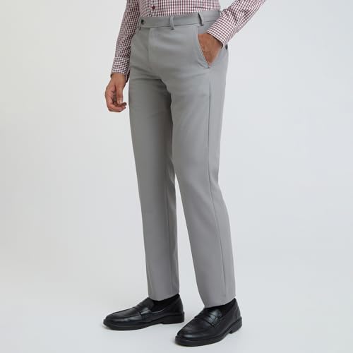 Image of Park Avenue Men's Regular Fit Mid Rise Solid Pattern Poly Viscose Blend Flat Front Formal Trouser