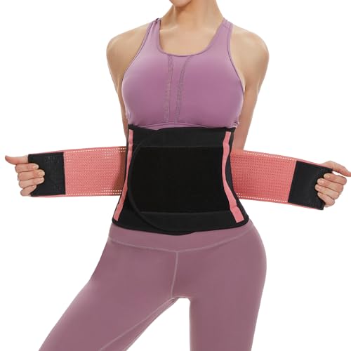 SIHOHAN Bauchweggürtel, Schwitzgürtel Fitness Gürtel, Verstellbarer Taille Trimmer Gürtel Fitnessgürtel, Waisttrainer Taillenformer, Bauchgürtel für Herren und Damen（Rosa, M）