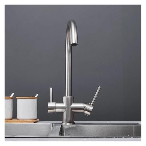 Robinet de cuisine avec eau potable directe et douchette mitigeur double bec chromé