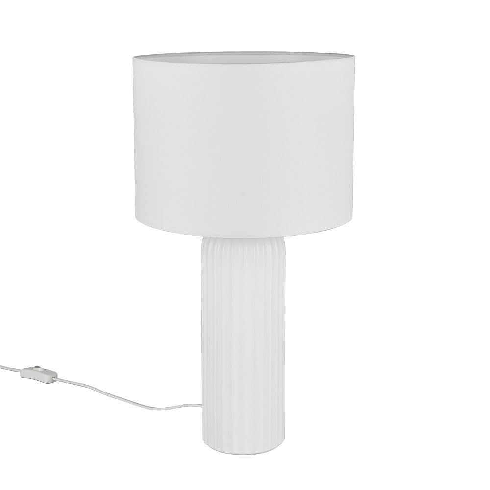 Reality Leuchten Blair R51811031 - Lampada da tavolo in ceramica bianca, paralume in tessuto bianco, 1 x E27
