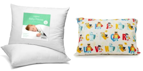 Celeep Toddler Pillows (Bundle Of 3) With 100% Organic Alphabets Pillowcase - Small Kids Pillow With 100% Soft Organic Cotton Breathable Cover - Toddler Pillow Insert - Kids Travel Pillow #TOP5
