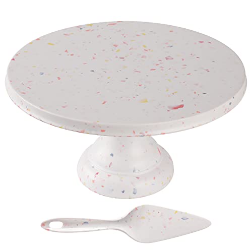Ecoway Round Cake Stand 9.84 Inch With Cake Spatula,Bamboo Cupcake Stand,Dessert Display Plates For Snacks And Cookies,Candy Dish For Birthday Parties,Weddings,Baby Shower And Other Events,Marbling #TOP6