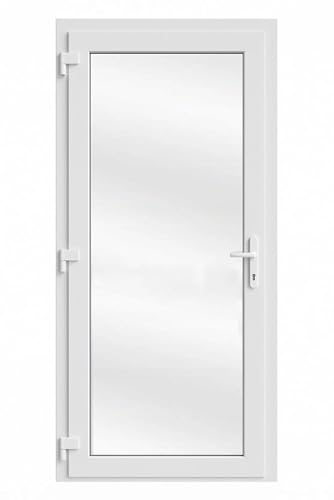 Außentür 100x200 cm DIN Links | Nebeneingangstür mit Verglasung | Mehrzwecktür für Büro, Laden, Keller oder Wohnräume | Seitentür mit Isolierverglasung für Wirtschaftsräume | Weiß